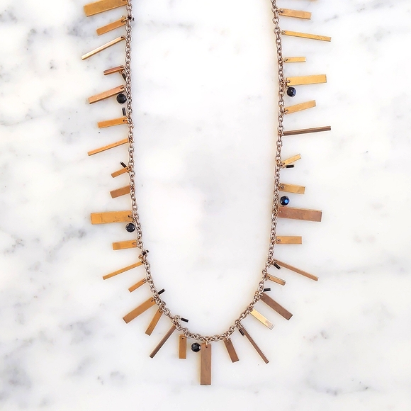 NWT. Express Gold Bar and Black Beads Chained Necklace. - Picture 2 of 3